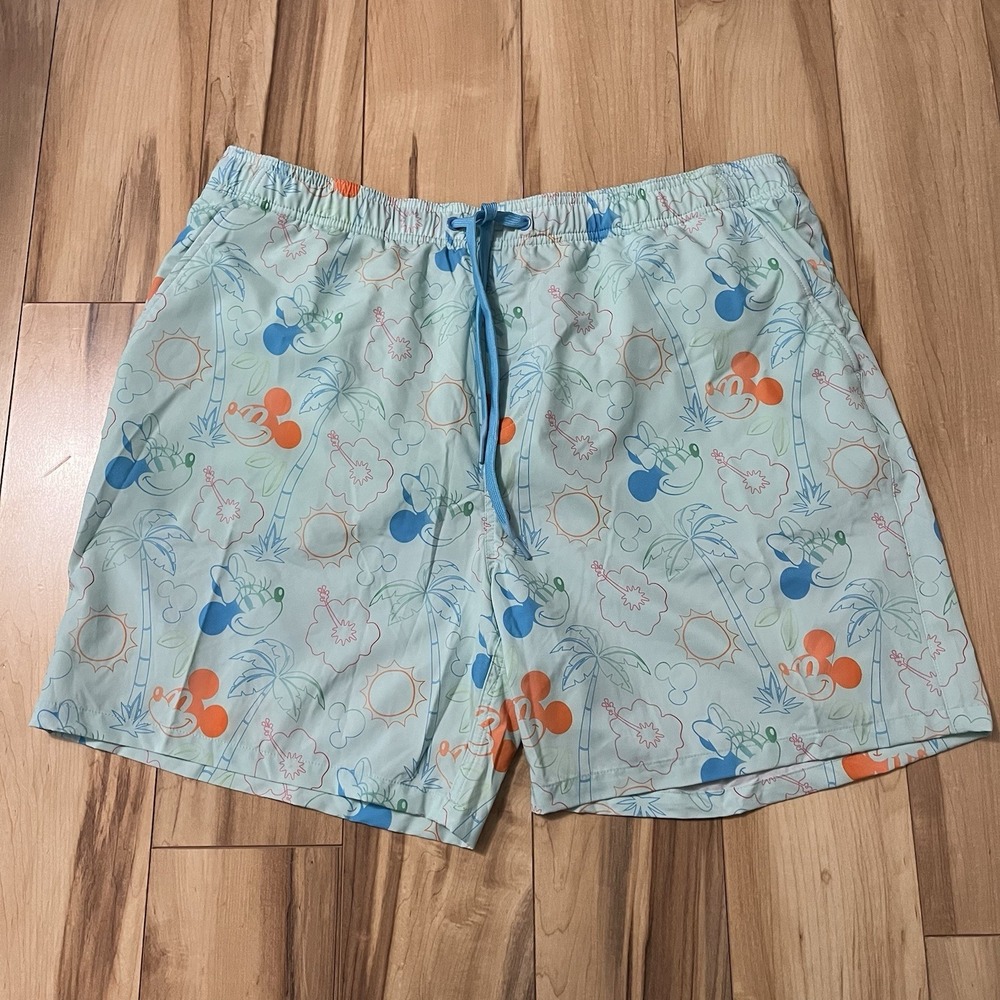 Disney Mens XL Swim Trunks Mickey & Minnie Hawaiian Floral Beach Lined Vacation
